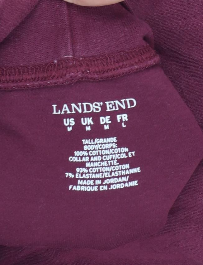 Lands' End Women's Red Roll Neck Long Sleeve Tall Cotton Top Size M