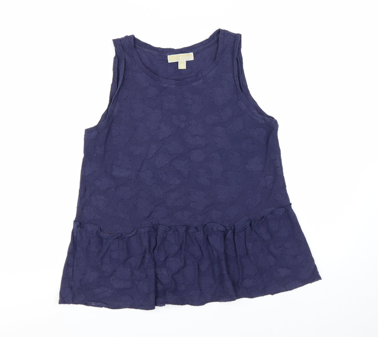 Michael Kors Women Blue Sleeveless Ruffle Hem Tank Top L