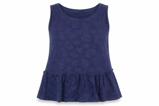 Front view of Michael Kors Women Blue Sleeveless Ruffle Hem Tank Top L