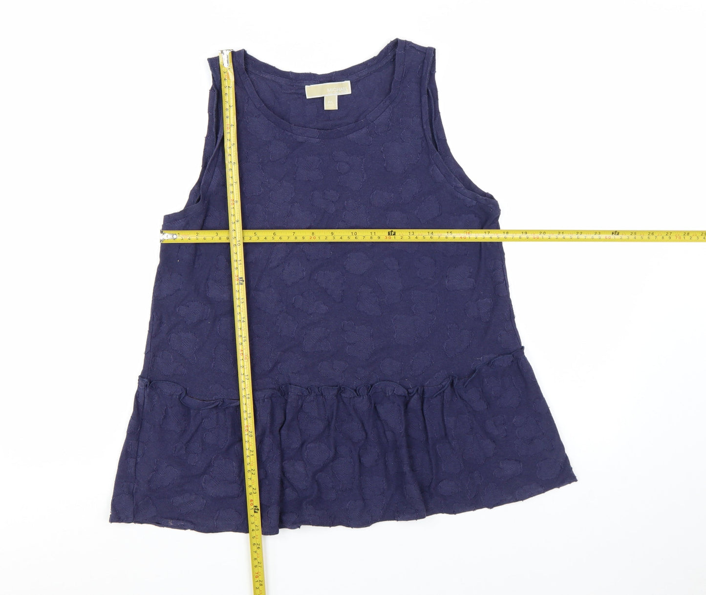 Michael Kors Women Blue Sleeveless Ruffle Hem Tank Top L