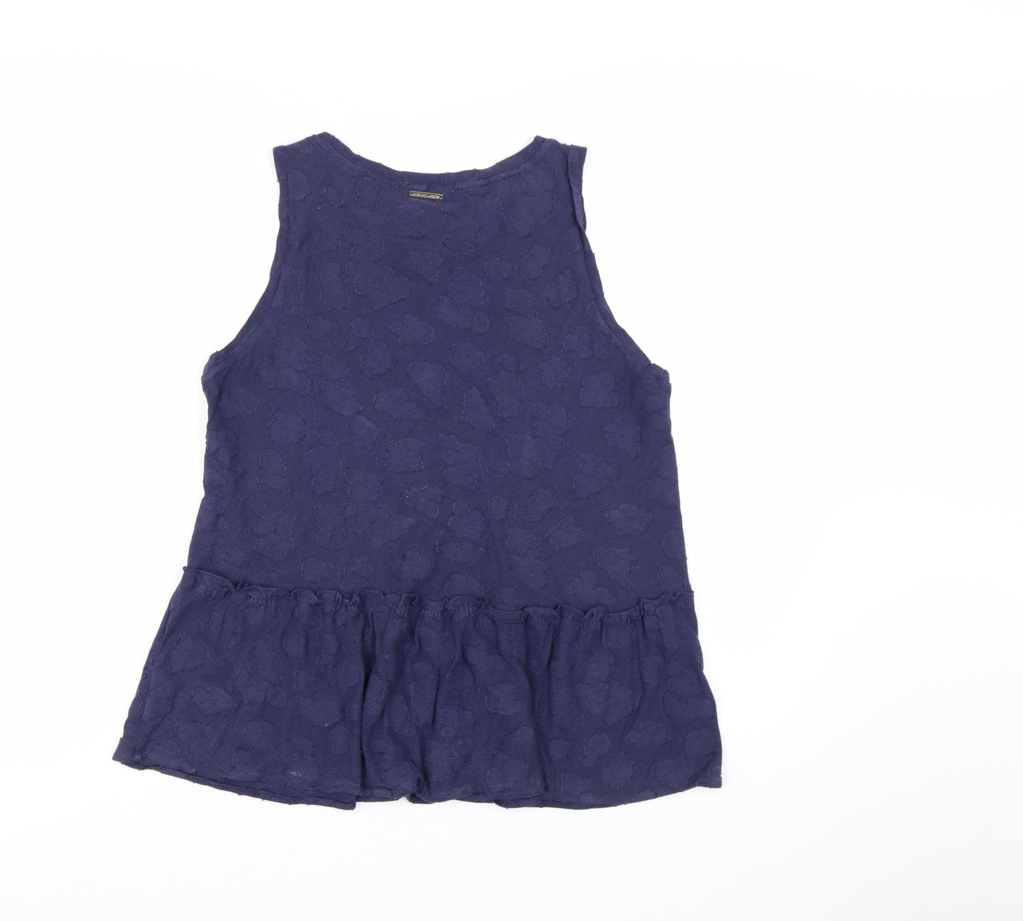 Michael Kors Women Blue Sleeveless Ruffle Hem Tank Top L