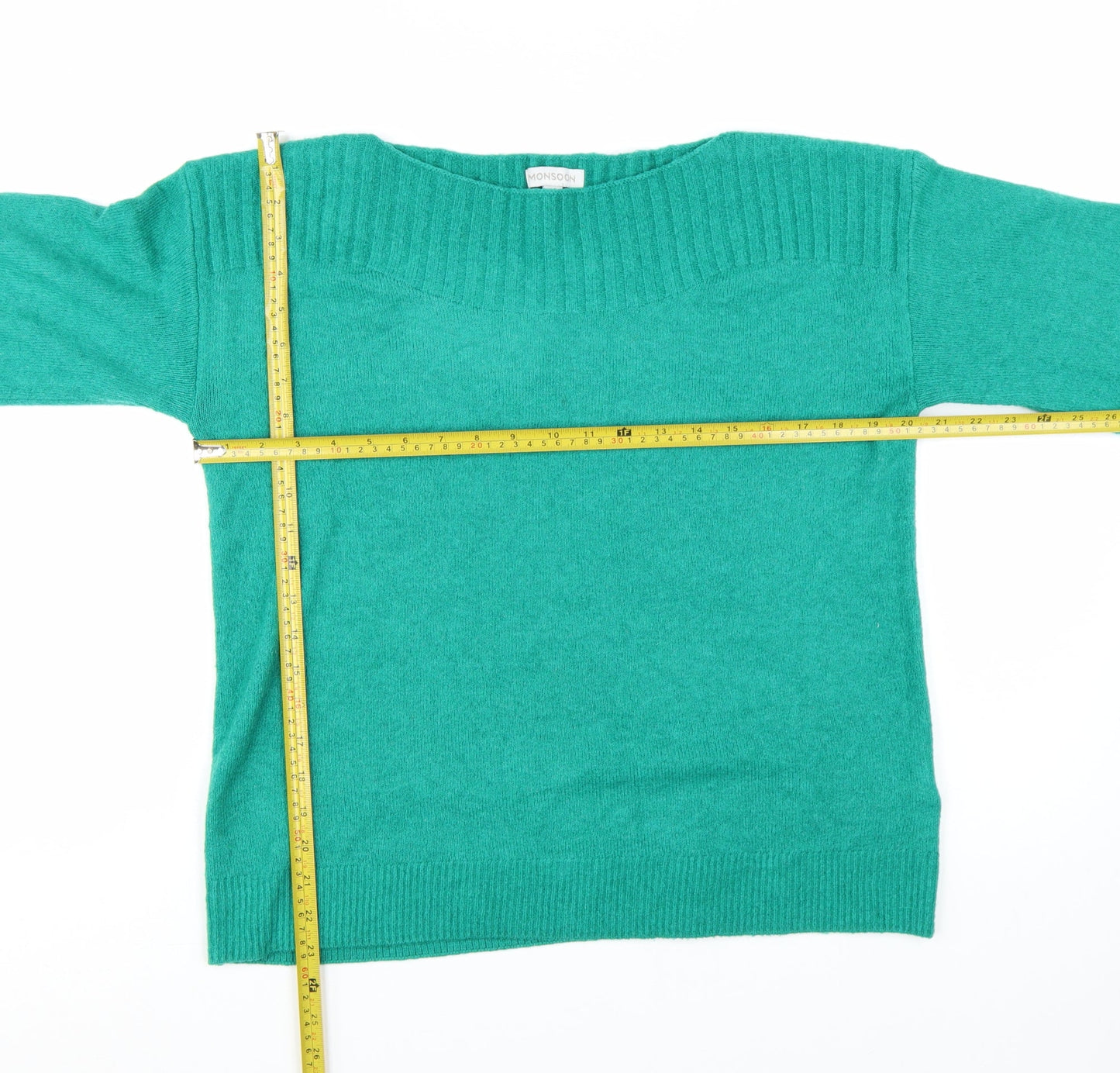 Monsoon Women's Green Boat Neck Wool Blend Pullover Jumper Size M