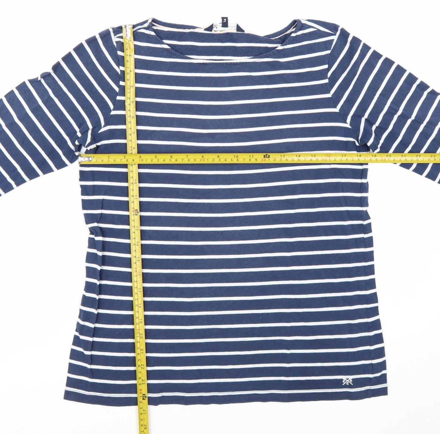 Crew Clothing Company Women's Blue Striped Cotton 3/4 Sleeve T-Shirt Size 14