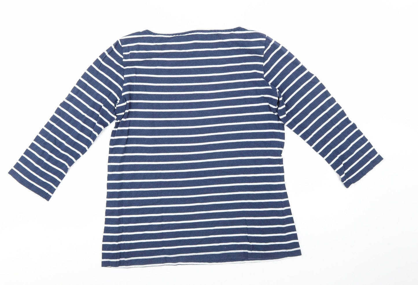 Crew Clothing Company Women's Blue Striped Cotton 3/4 Sleeve T-Shirt Size 14