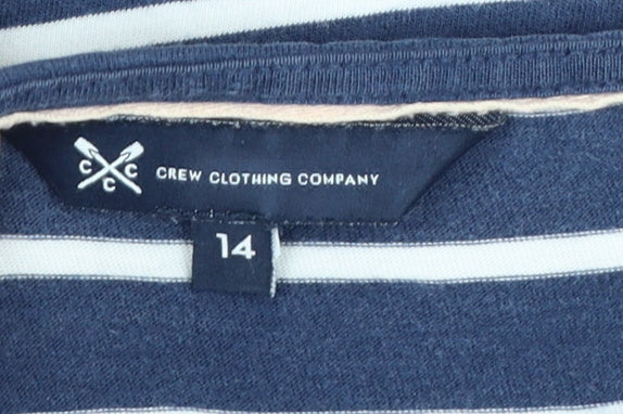 Crew Clothing Company Women's Blue Striped Cotton 3/4 Sleeve T-Shirt Size 14