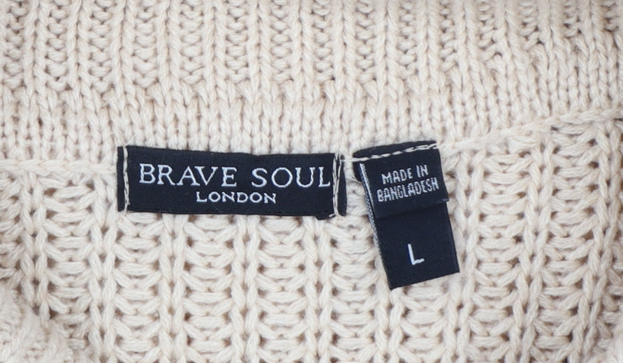 Brave Soul Women’s Beige Roll Neck Cable Knit Jumper Size L