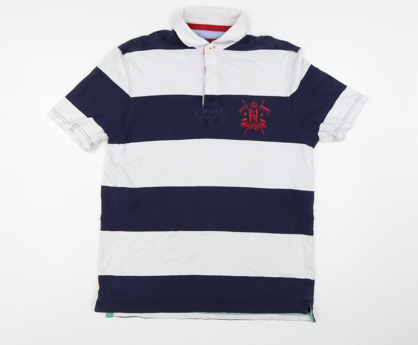 Howick Men's Navy & White Striped Rugby Polo Shirt Size M Cotton