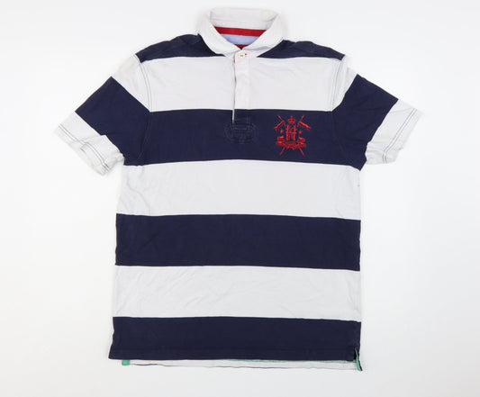 Howick Men's Navy & White Striped Rugby Polo Shirt Size M Cotton