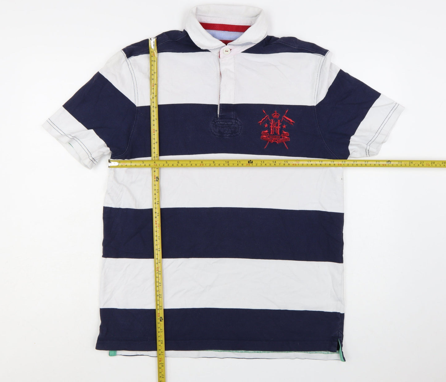 Howick Men's Navy & White Striped Rugby Polo Shirt Size M Cotton