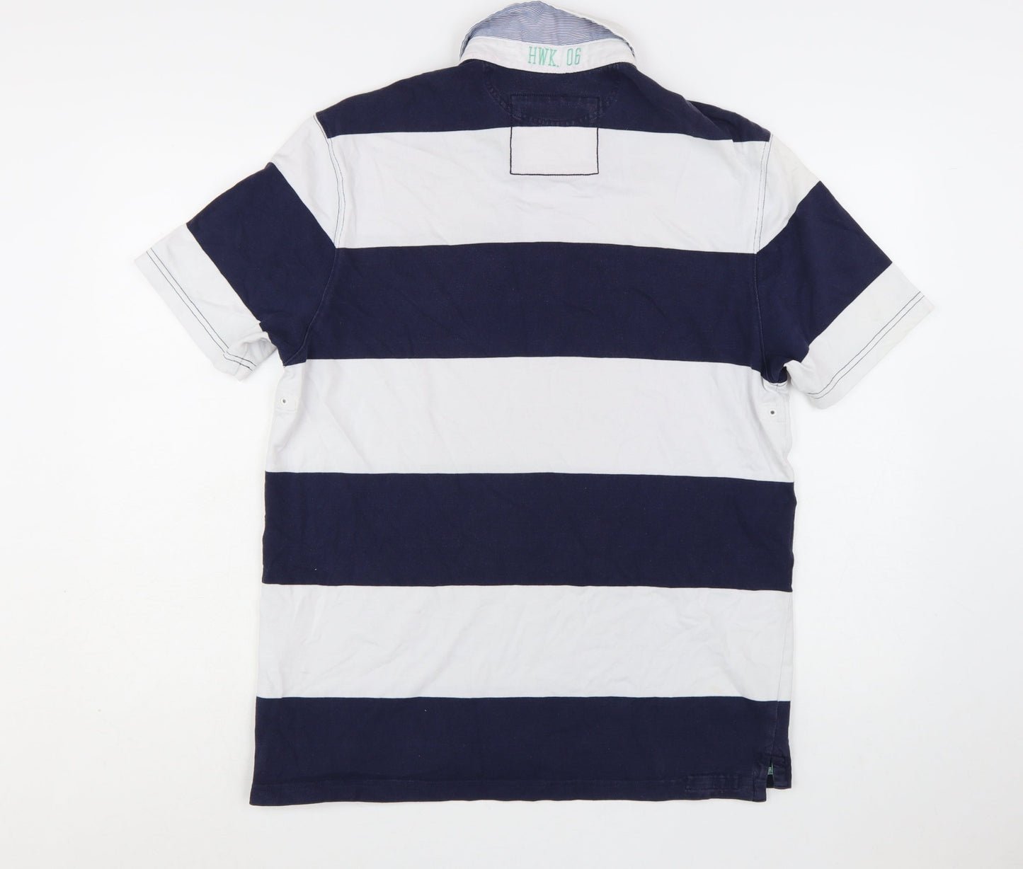 Howick Men's Navy & White Striped Rugby Polo Shirt Size M Cotton