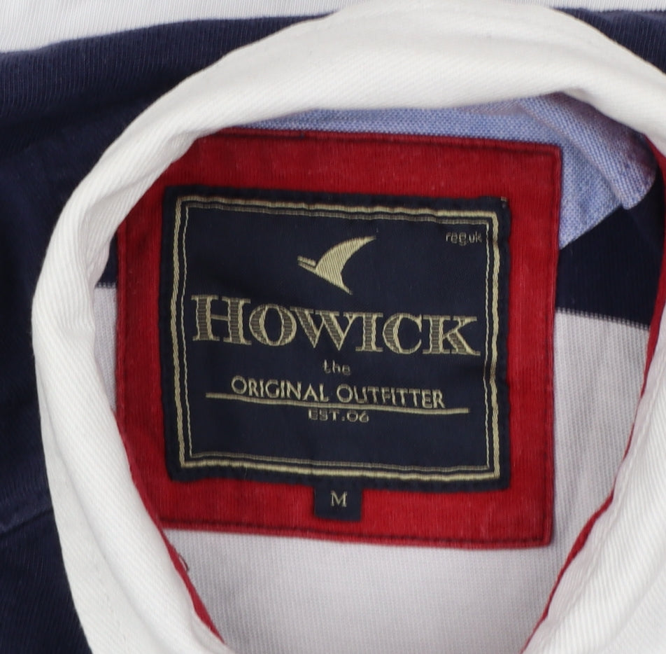 Howick Men's Navy & White Striped Rugby Polo Shirt Size M Cotton