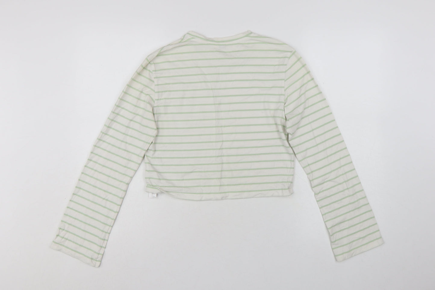 Jack Wills Womens White Green Striped Cropped Long Sleeve T-Shirt UK 14