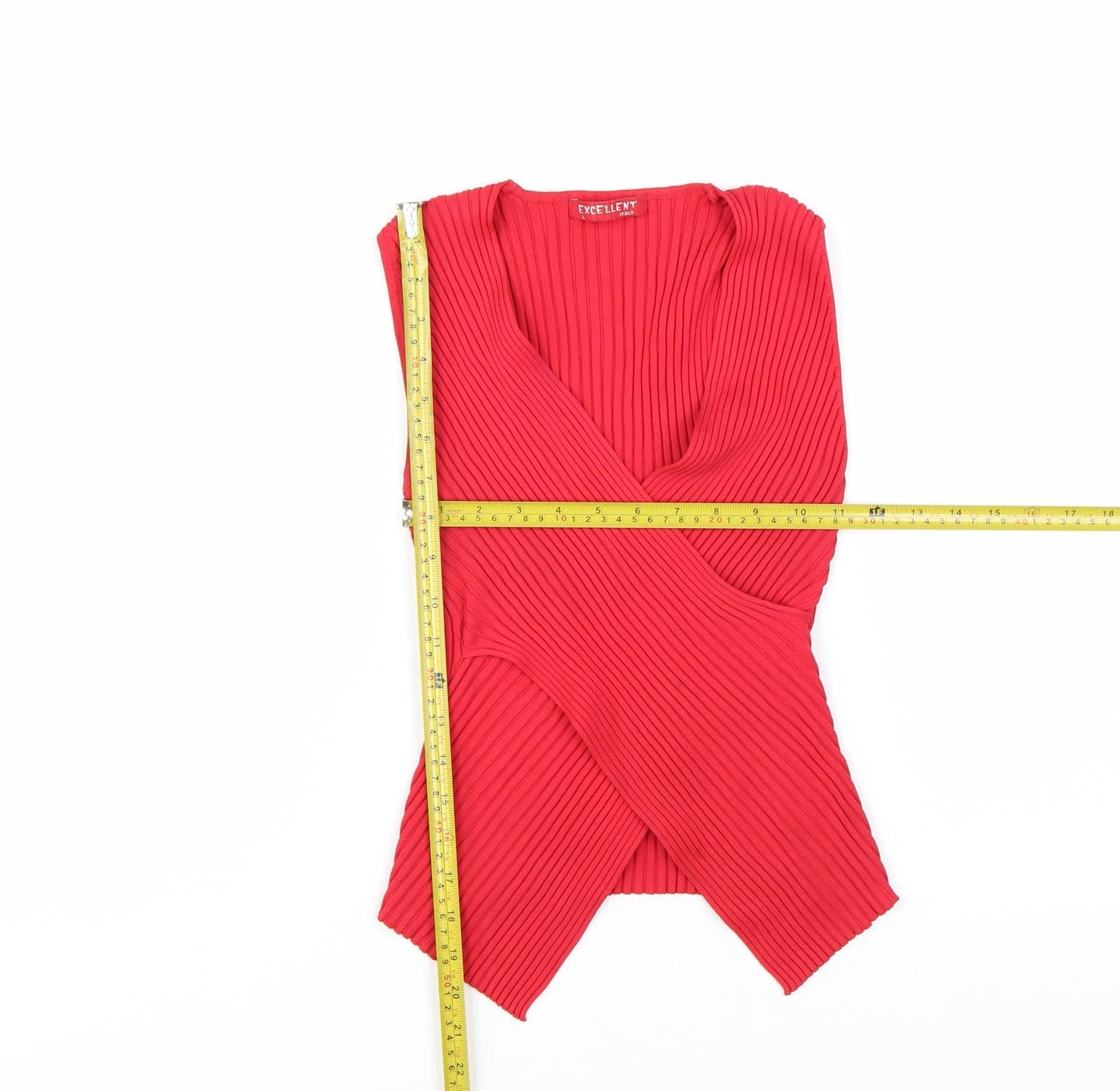 Excellent Women’s Red Sleeveless Wrap Knit Blouse Size L