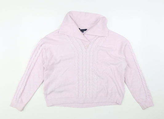 Crew Clothing Womens Pink Cable Knit Roll Neck Jumper Size 16