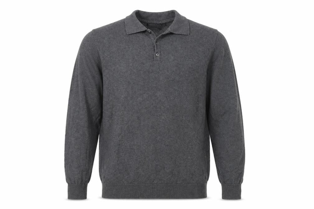 Paul James Men's Grey Cotton Collared Henley Jumper Size L