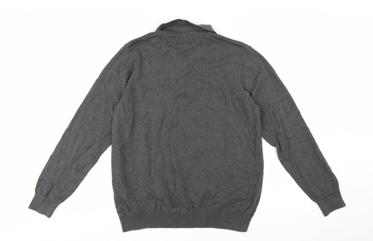 Paul James Men's Grey Cotton Collared Henley Jumper Size L