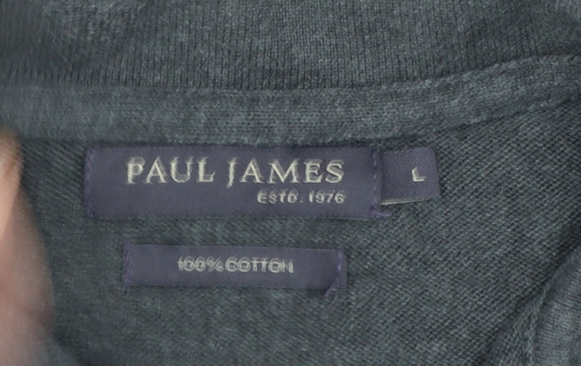 Paul James Men's Grey Cotton Collared Henley Jumper Size L