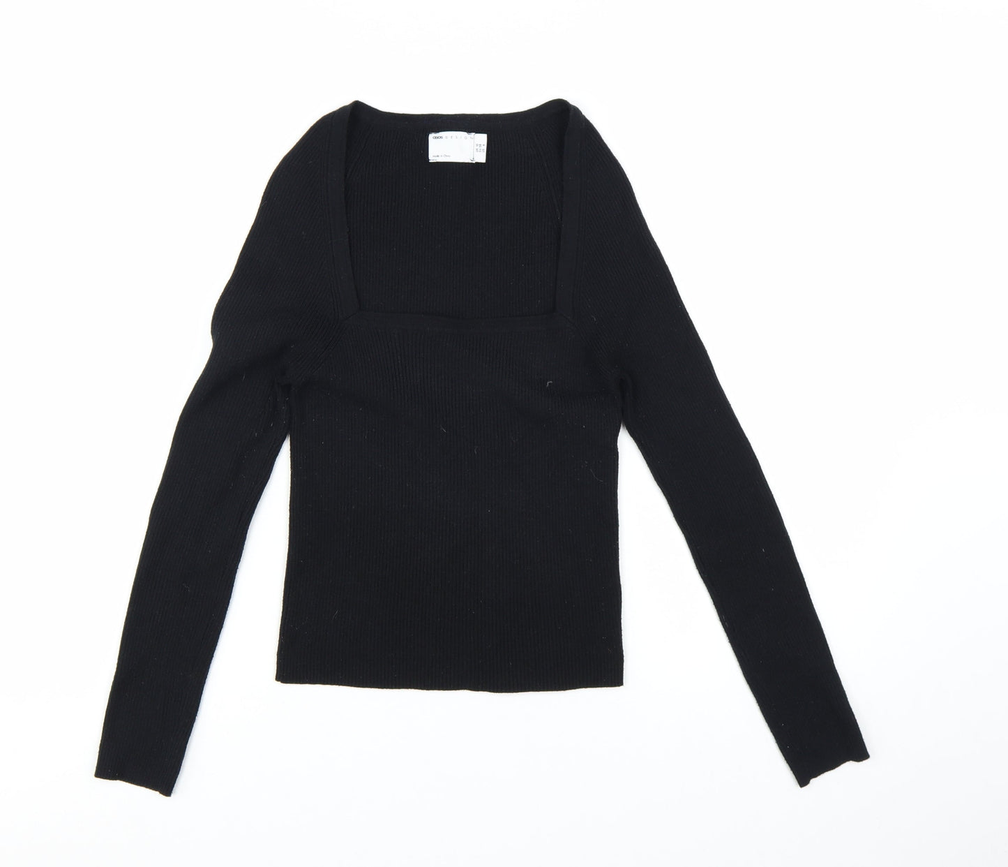 ASOS DESIGN Women's Black Slim Fit Long Sleeve Square Neck Jumper Size 10