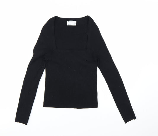 ASOS DESIGN Women's Black Slim Fit Long Sleeve Square Neck Jumper Size 10