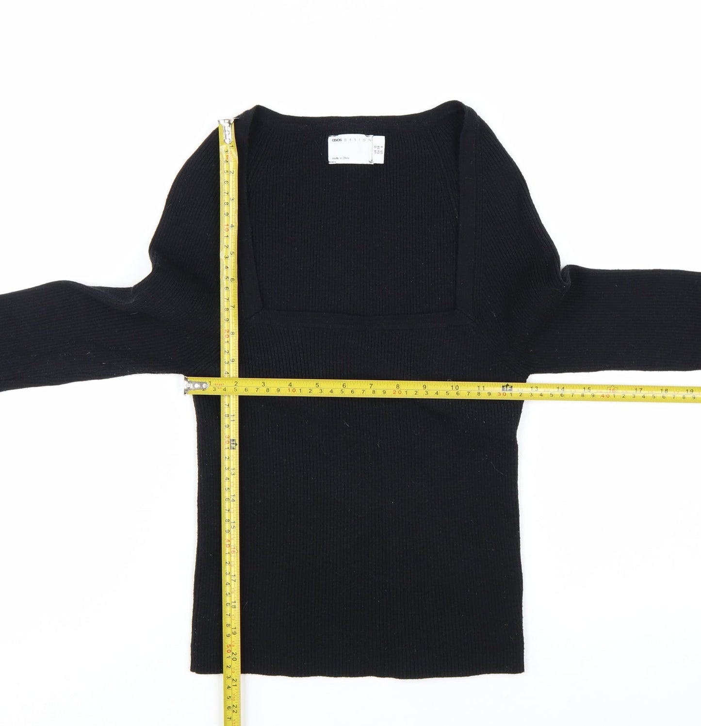 ASOS DESIGN Women's Black Slim Fit Long Sleeve Square Neck Jumper Size 10