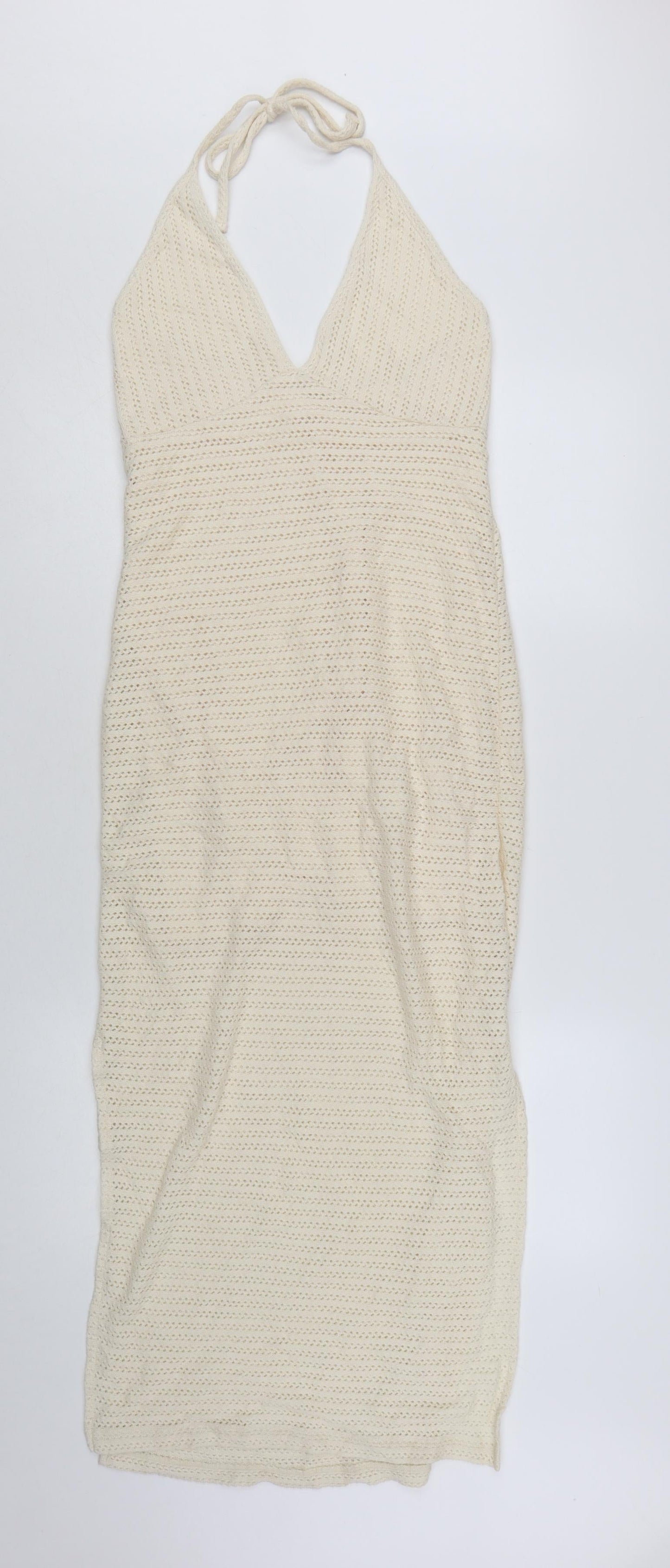 Reserved Womens Ivory Crochet Halter Midi Slip Dress Size S