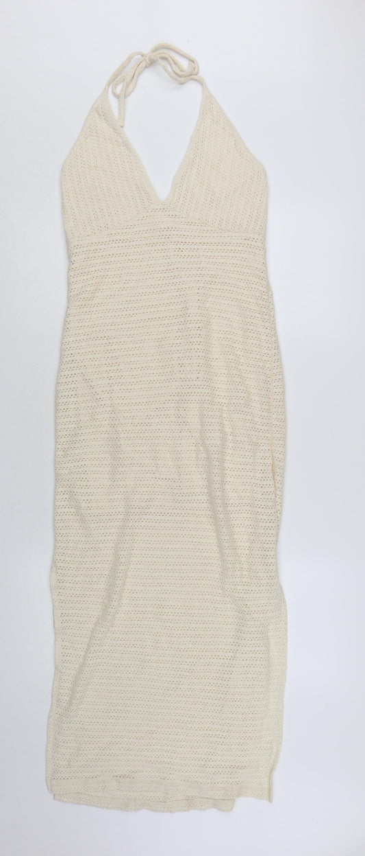 Reserved Womens Ivory Crochet Halter Midi Slip Dress Size S
