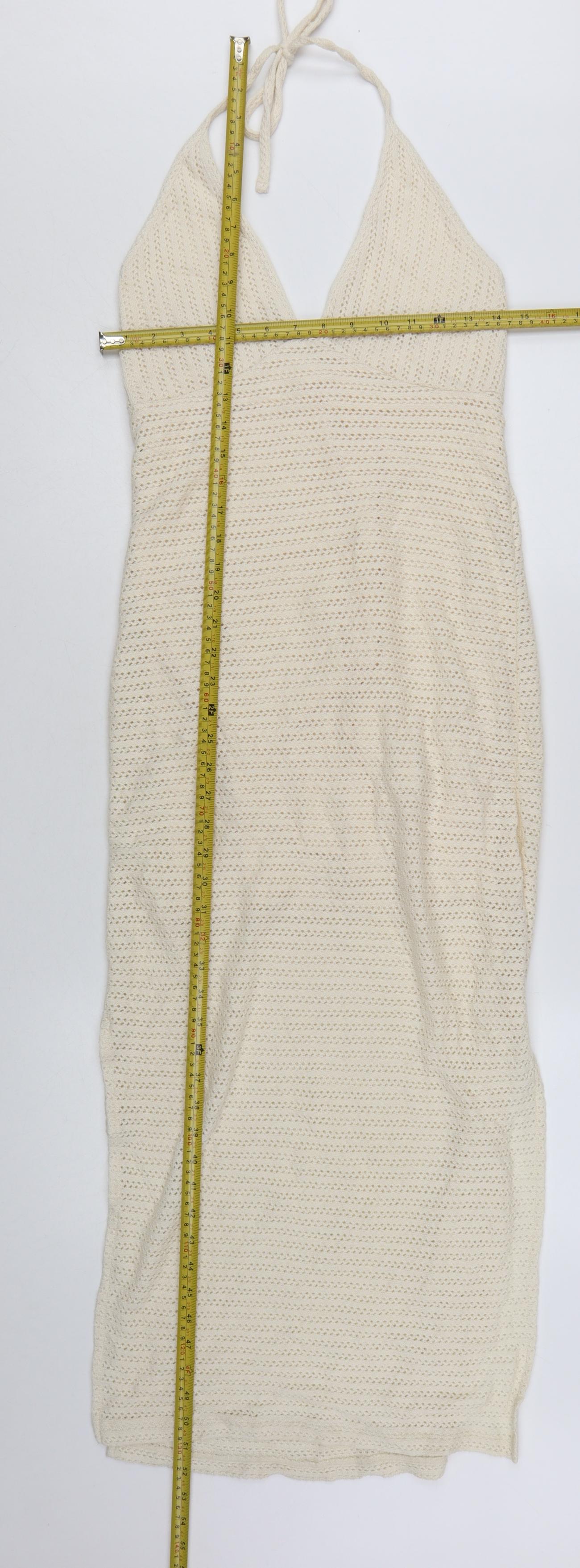Reserved Womens Ivory Crochet Halter Midi Slip Dress Size S