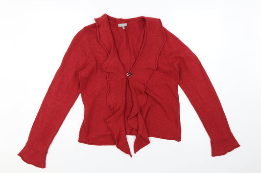 Marks and Spencer Per Una Red Ruffle Edge Cardigan Women L Silk Blend