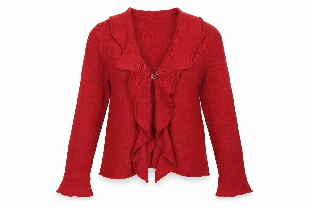 Marks & Spencer Per Una Red Ruffle Edge Cardigan Women L Silk Blend