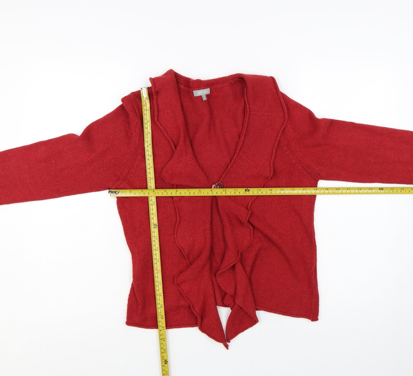 Marks and Spencer Per Una Red Ruffle Edge Cardigan Women L Silk Blend