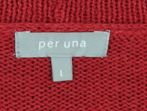 Marks and Spencer Per Una Red Ruffle Edge Cardigan Women L Silk Blend