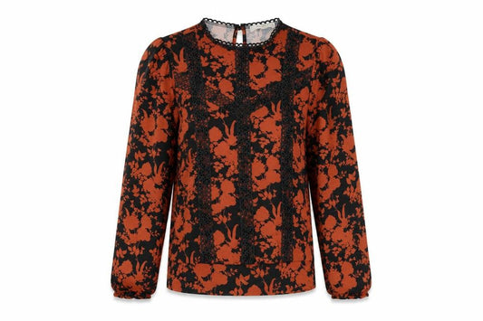 Oasis Women's Multicoloured Floral Lace Long Sleeve Tunic Blouse XS