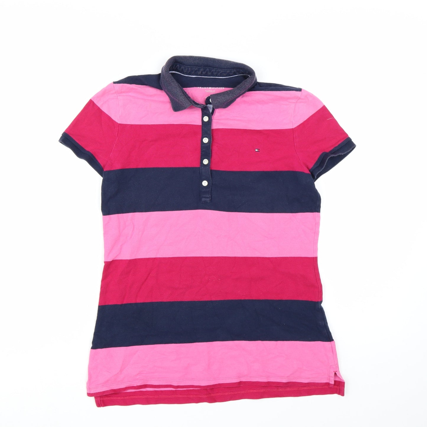 Tommy Hilfiger Women's Multicoloured Striped Polo Shirt Size M Classic Fit