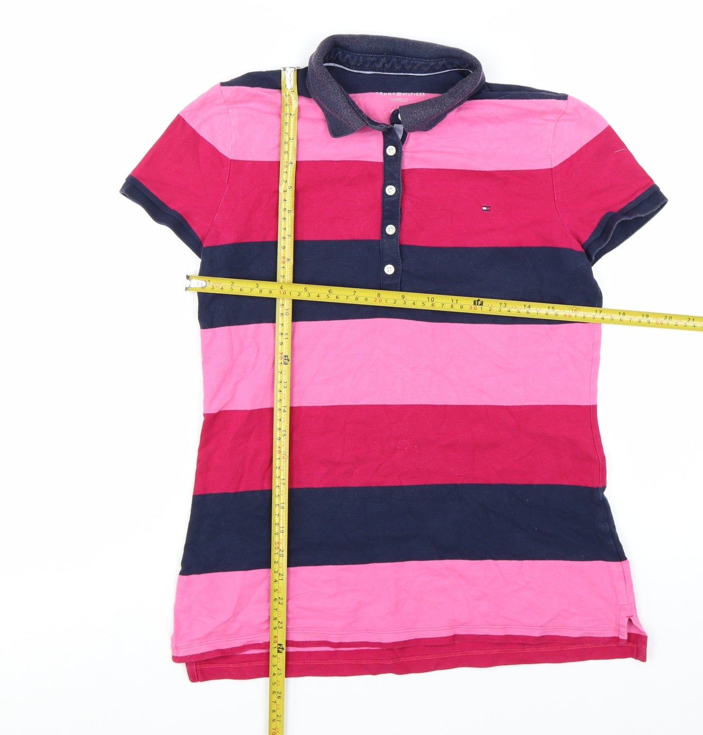 Tommy Hilfiger Women's Multicoloured Striped Polo Shirt Size M Classic Fit
