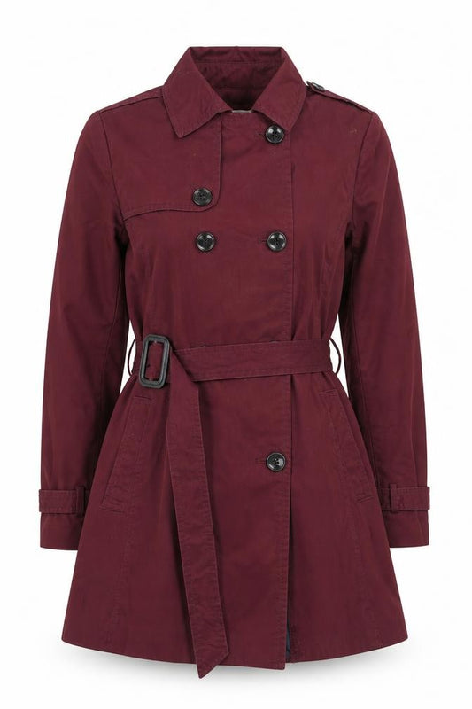 Stradivarius Women's Red Cotton Trench Coat L Belted Classic