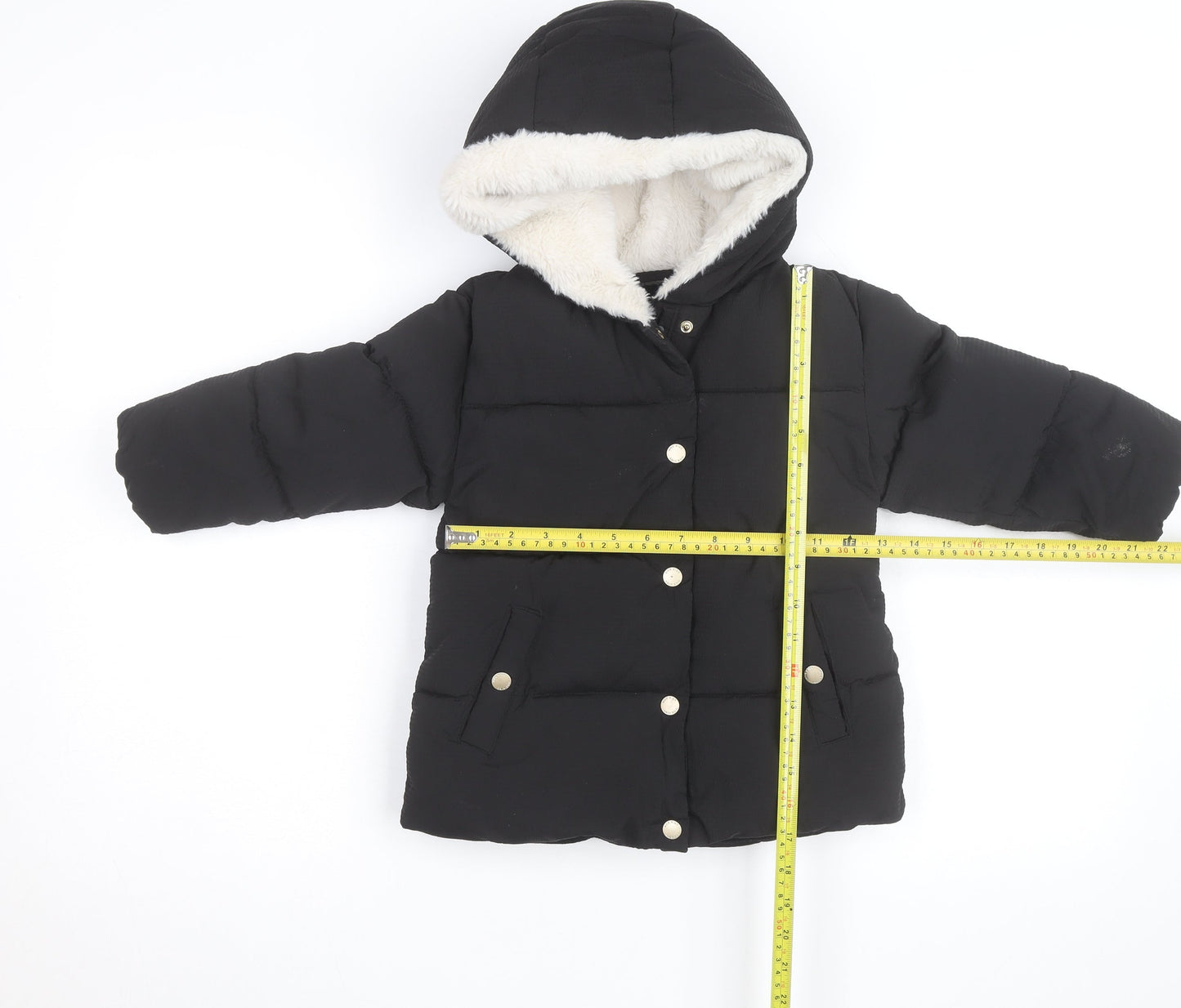 Mango Girls Black Hooded Puffer Jacket 3-4 Years Winter Quilted Coat
