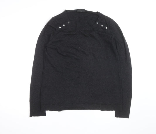 The White Company Women’s Black Wool Button Shoulder Jumper Size L