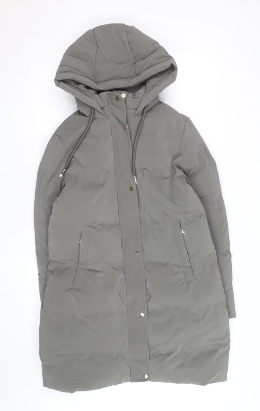 ZARA Men Grey Long Puffer Coat Hooded Lined Winter Size L