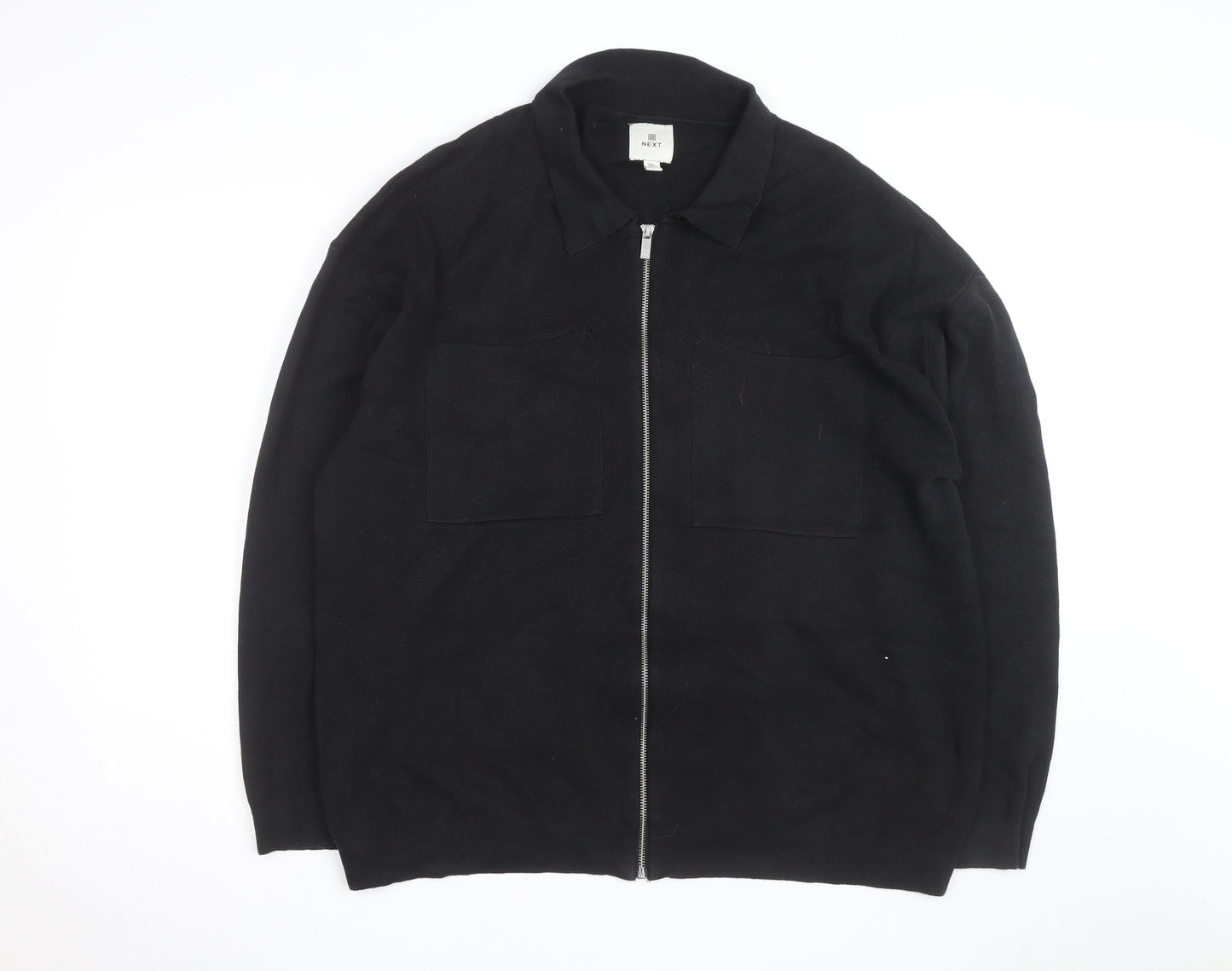 Next Men’s Black 2XL Full Zip Collared Cotton Jumper