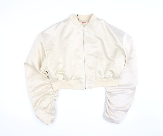 MISSPAP Womens Beige Cropped Bomber Jacket Size 12