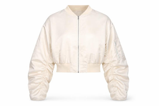 MISSPAP Womens Beige Cropped Bomber Jacket Size 12