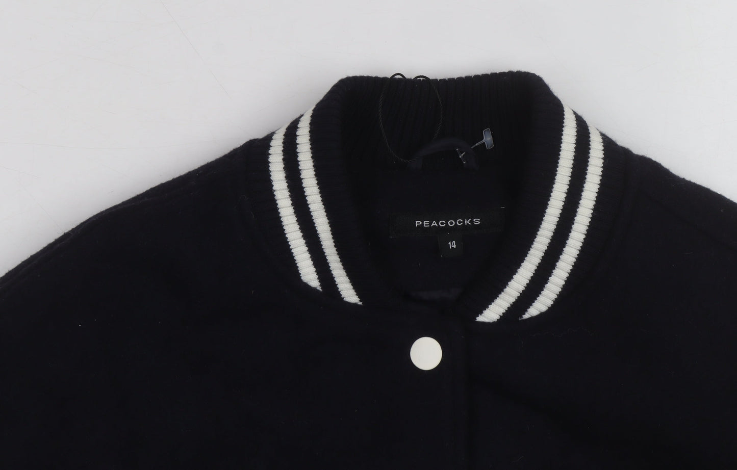Peacocks Men's Black Varsity Jacket M Wool Blend Casual Bomber