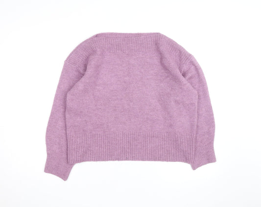 Marks and Spencer Women Purple Wool Blend Crew Neck Jumper L
