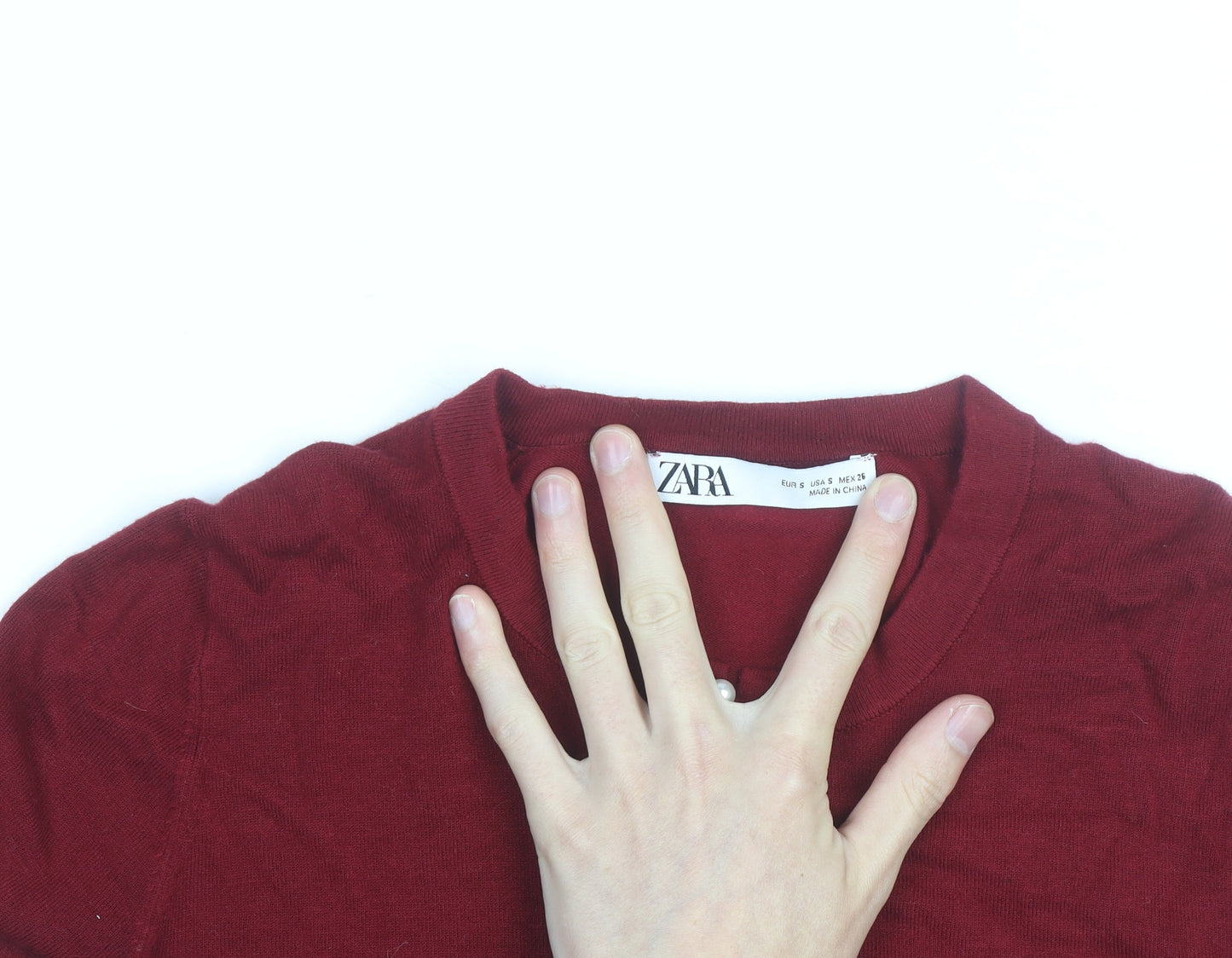 ZARA Women Red Henley Knit Jumper Size 8 Long Sleeve