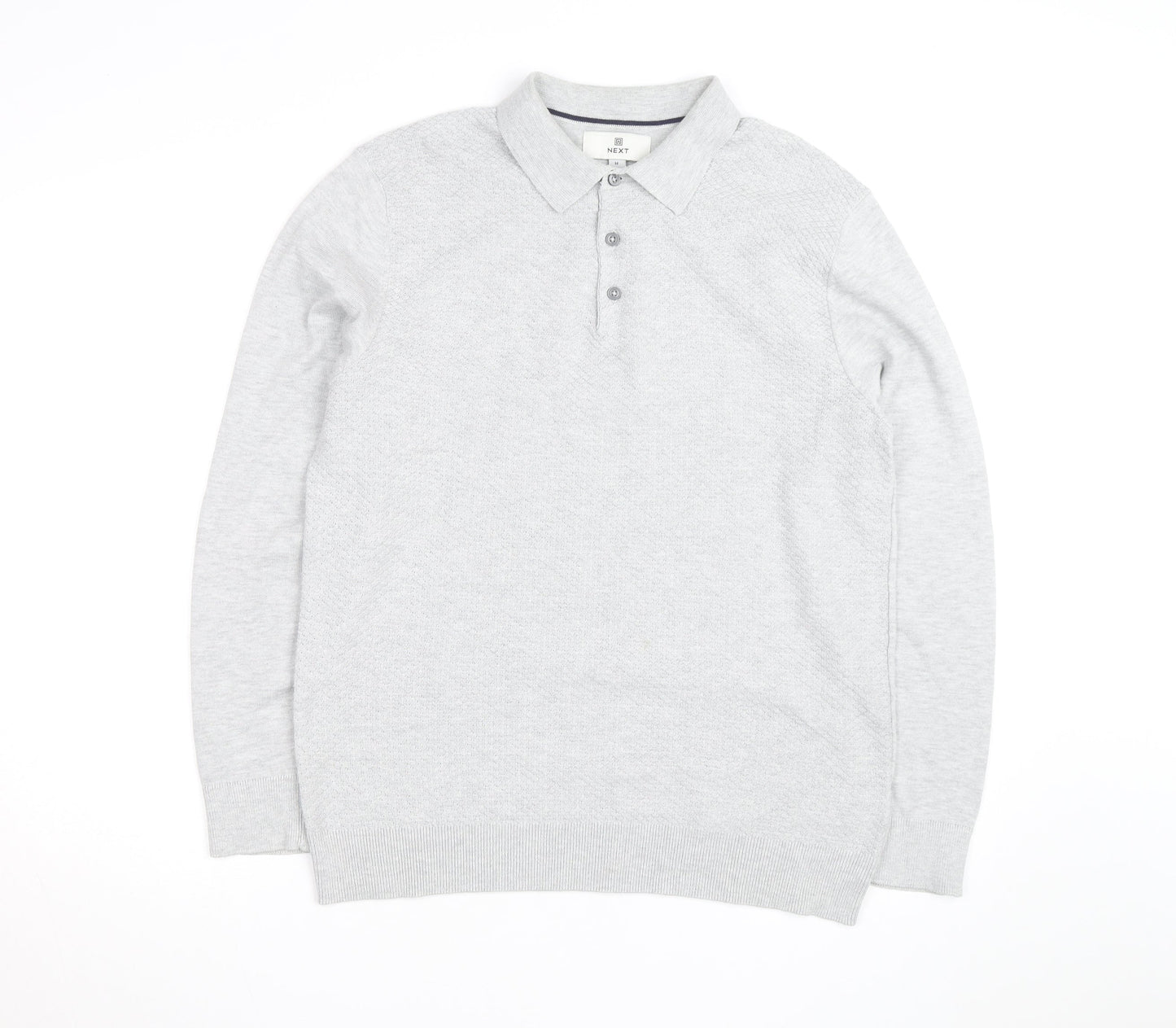 Next Men’s Grey Cotton Blend Long Sleeve Collared Polo Jumper M