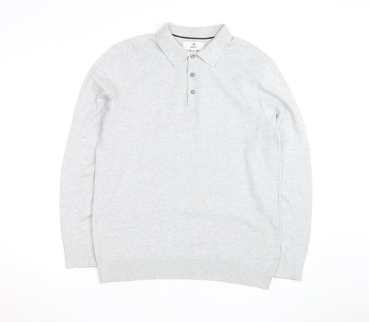 Next Men’s Grey Cotton Blend Long Sleeve Collared Polo Jumper M