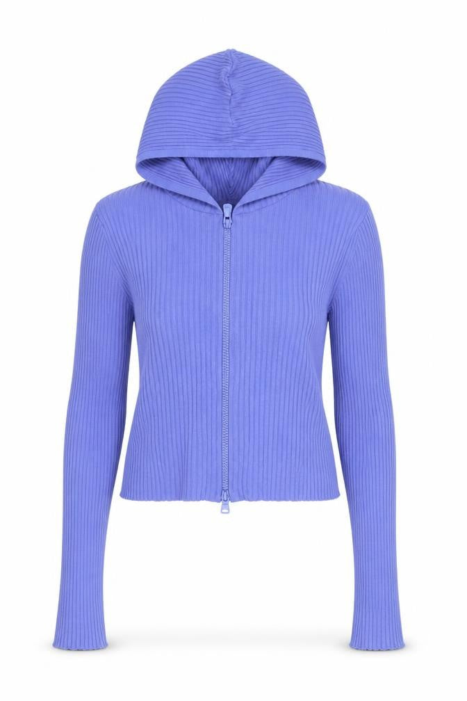 Front view of Iets Frans Women’s Blue Full Zip Ribbed Hoodie, size M