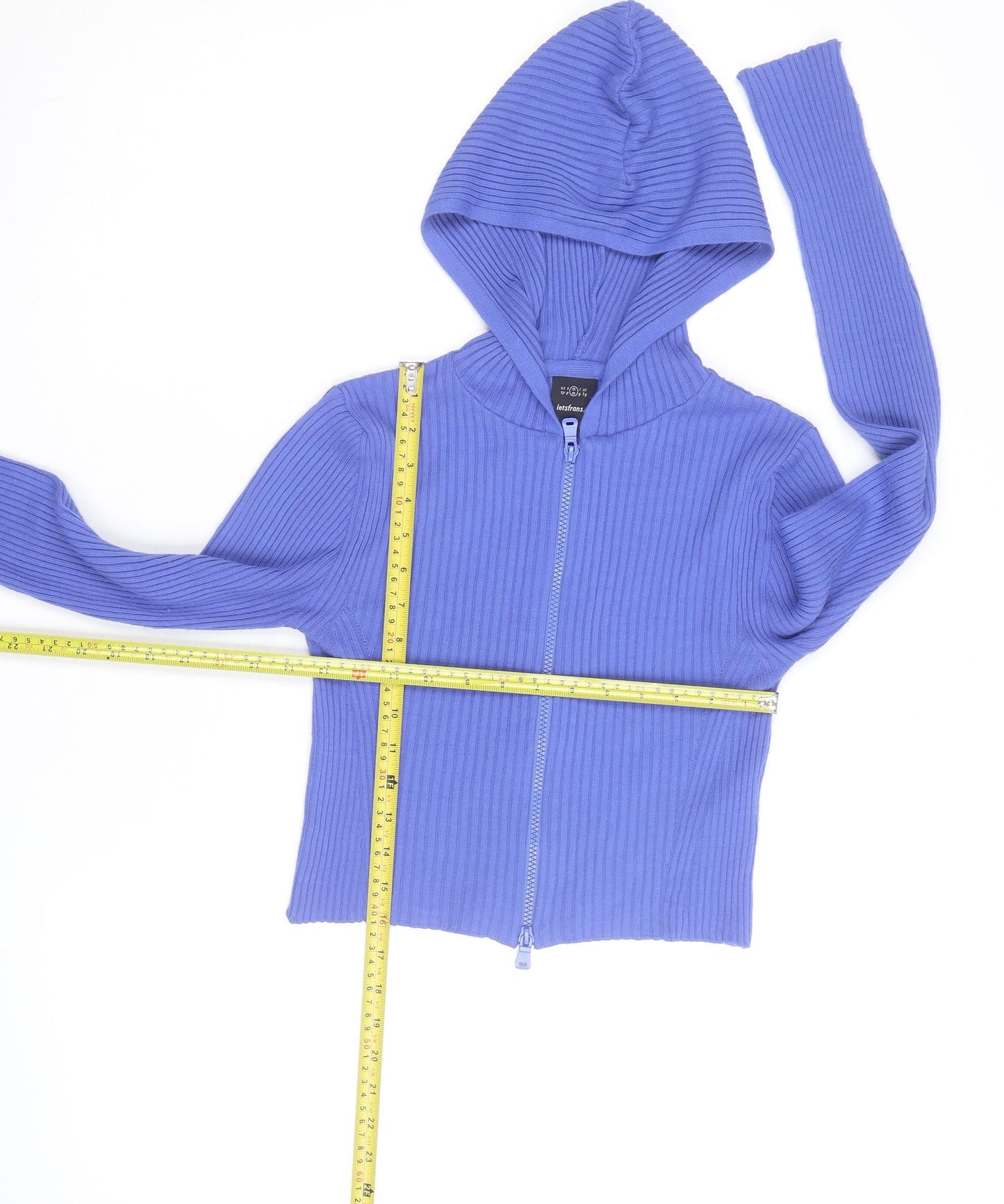 Iets Frans Women’s Blue Full Zip Ribbed Hoodie Size M
