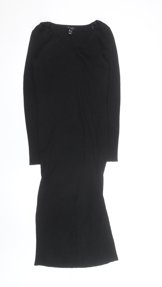 New Look Women’s Black Size 12 V-Neck Ribbed Bodycon Midi Dress