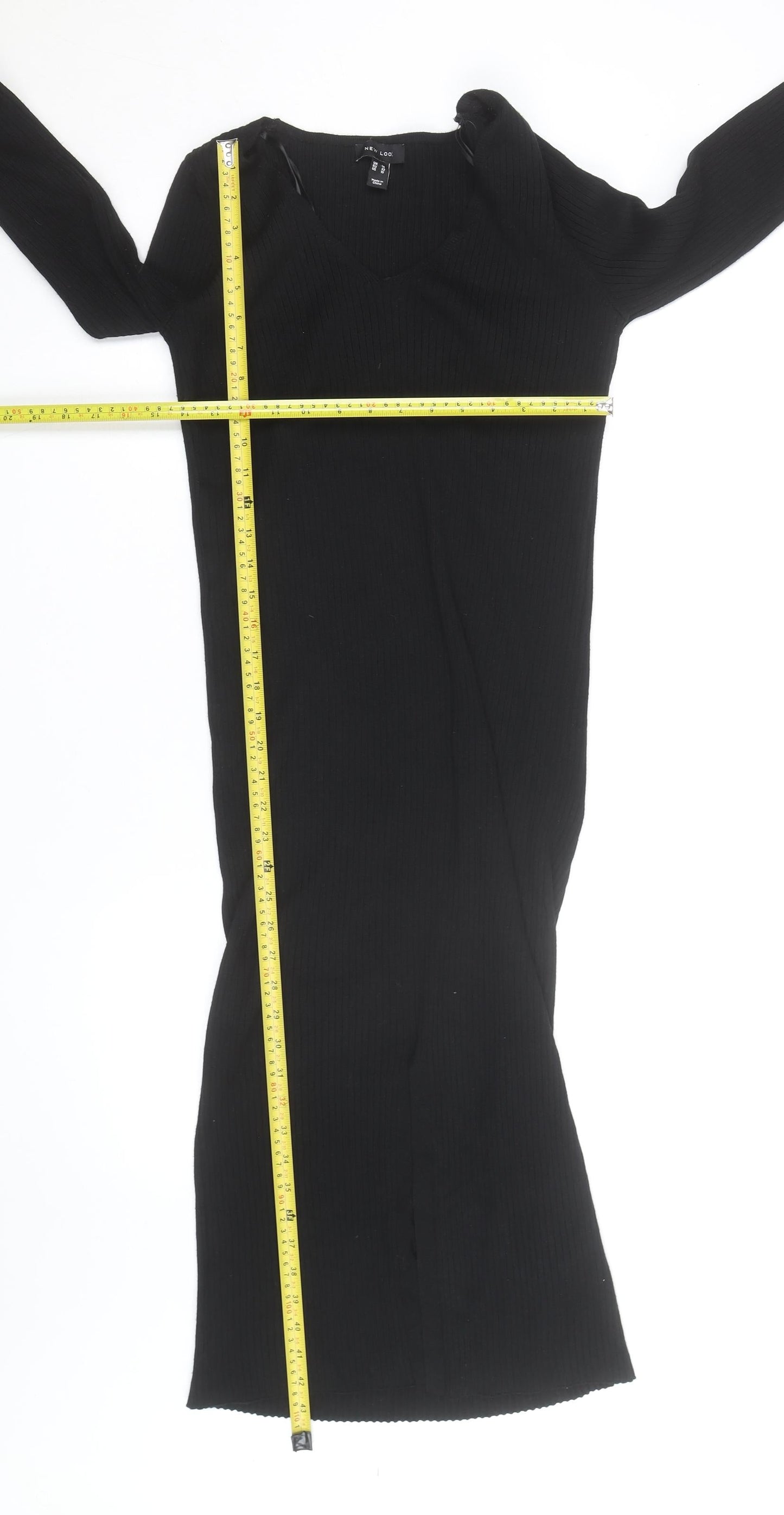 New Look Women’s Black Size 12 V-Neck Ribbed Bodycon Midi Dress